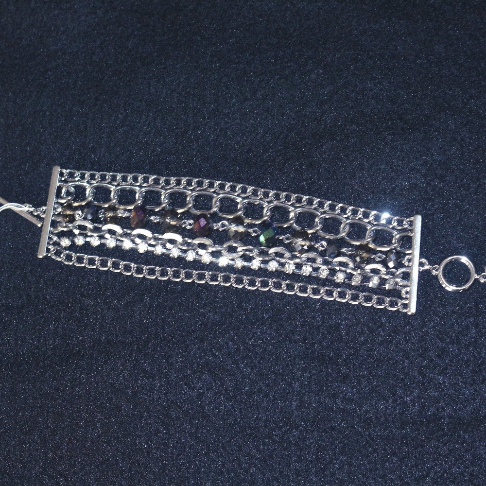 Multi Chain, Gem, Rhinestone Bracelet 7.5-8"